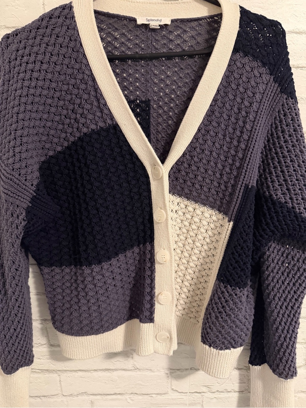 Splendid Women's Colorblock Knit Cardigan - Navy, Gray & Cream